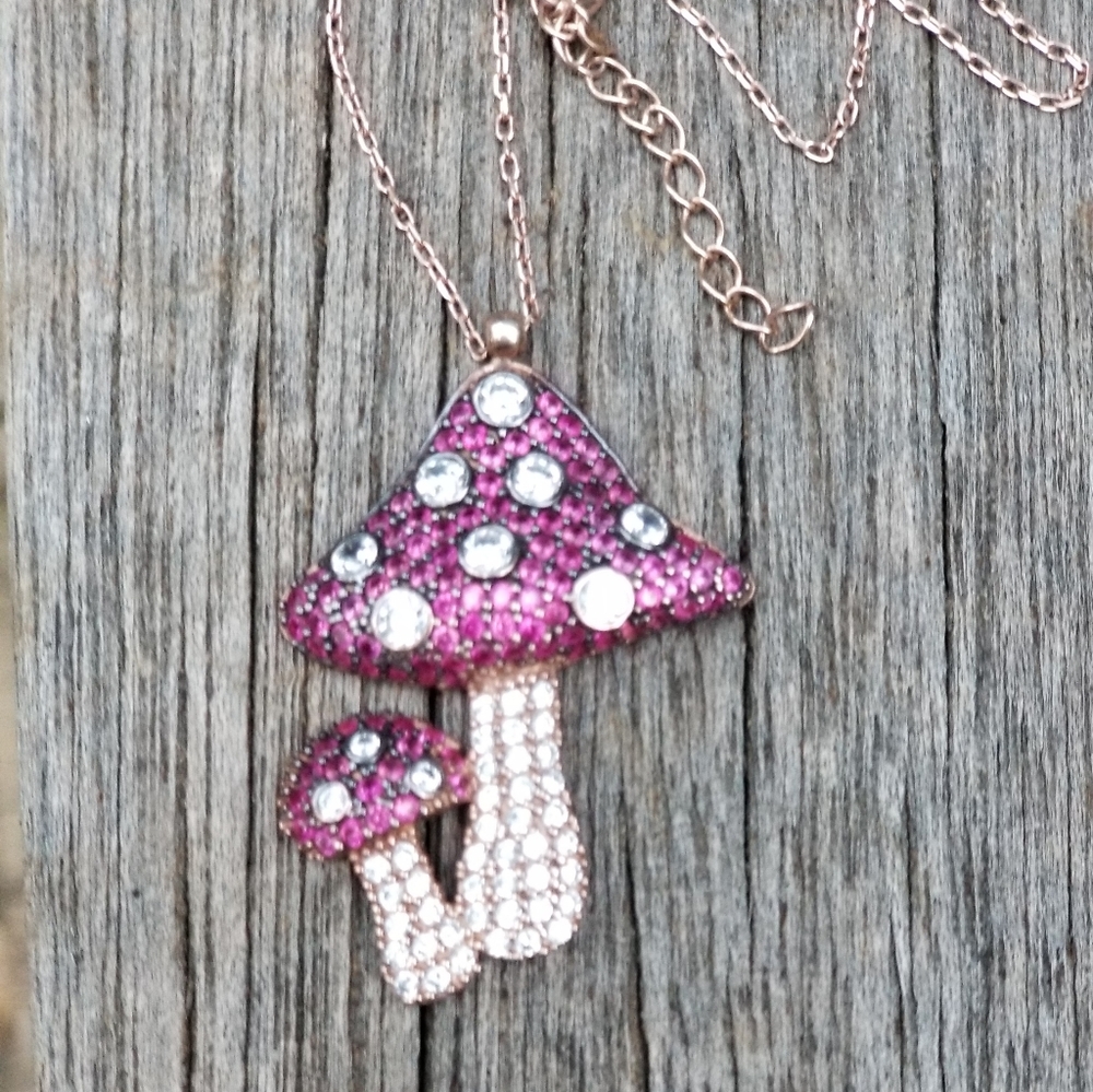 Rose gold rubies & white Topaz mushrooms 17" - Picture 2 of 6